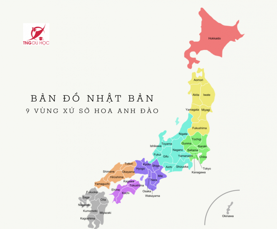 Bản đồ Nhật Bản - 9 vùng xứ sở hoa anh đào